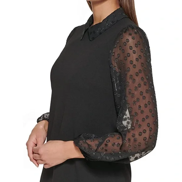 tommy hilfiger lace sleeve sheath dress Tommy Hilfiger long illusion sleeve chip dot scuba crepe collared sheath  dress
